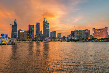 Saigon Ho Chi Minh City in sunset - obrazy, fototapety, plakaty