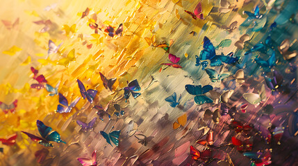 Glistening Artistic Wonderland: Striking Butterflies Emerge from Golden Grain Abstract Art Prints,...