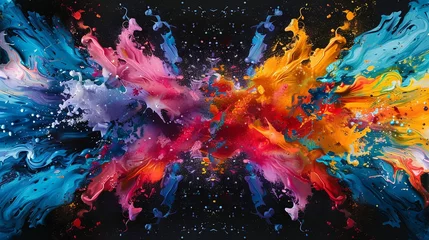 Gardinen Vibrant paint splashes in vibrant blues and oranges create a creative and captivating color explosion effect. © Riz