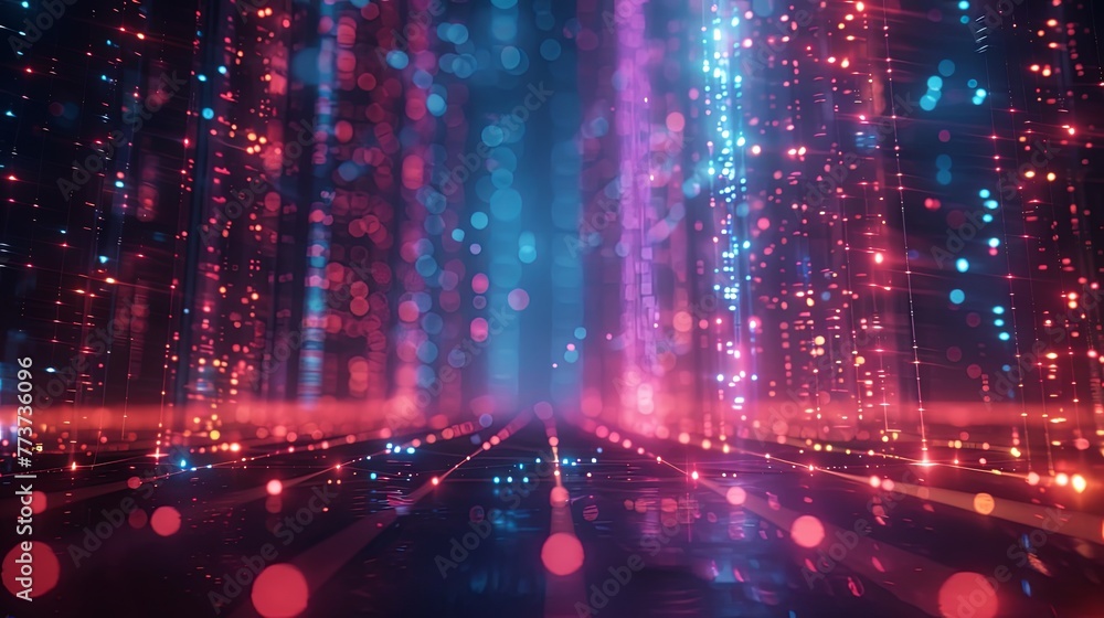 Poster A futuristic abstract background featuring a network of glowing neon lines, representing data paths in cyberspace.