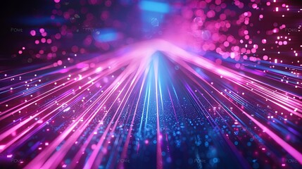 Obraz premium A futuristic composition featuring a neon grid with dynamic light trails created in a harmony of bright red and blue on a dark background.