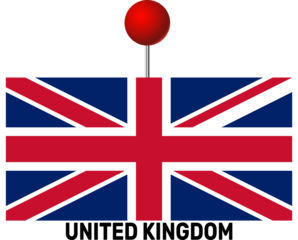 United Kingdom flag, location pin, location pointer	