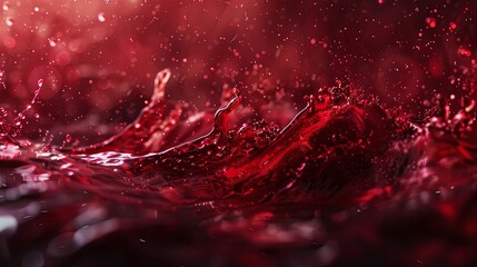 Dynamic and dramatic, these splashes of bright red liquid stand out with glowing bokeh against a dark background - obrazy, fototapety, plakaty