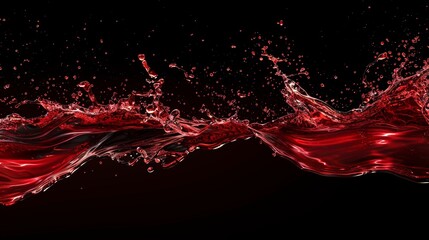 a fluid scene of crimson waves undulating with intense energy, contrasting dramatically against the deep black background, symbolizing raw power and natural fluid motion. - obrazy, fototapety, plakaty