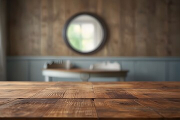 empty wooden table with blur baby bad room background
 - obrazy, fototapety, plakaty