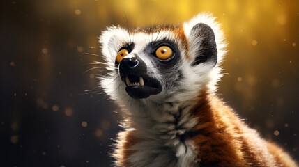 Fototapeta premium lemur with its huge eyes gazing at the moonrise Twilight Hour Wildlife Watching Natural World golden background 