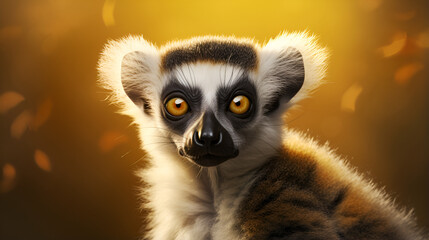 Fototapeta premium lemur with its huge eyes gazing Beauty Nature's Wonders Wildlife Photography golden background 