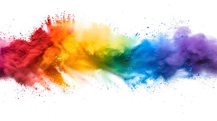 Vibrant Rainbow Explosion: A Dazzling Display of Multicolored Powder Paint Isolated on a White Background