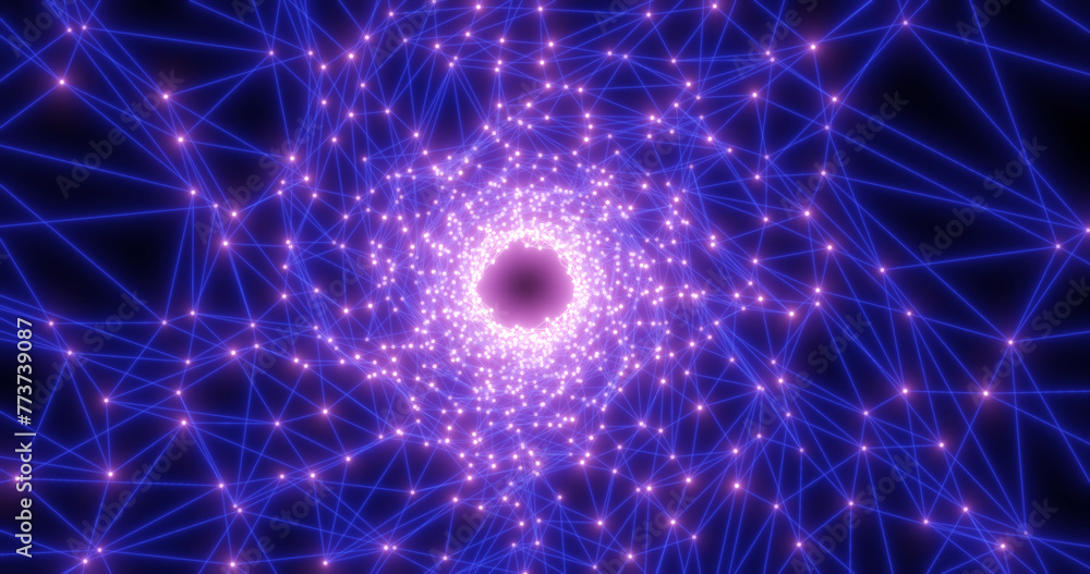 Aufkleber shiny purple energy digital tunnel plexus made of lines and triangles hi-tech futuristic magical glo