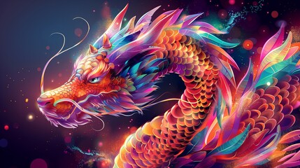 Create an awe-inspiring vector image featuring a colorful dragon