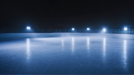 Empty illuminated ice hockey rink - obrazy, fototapety, plakaty