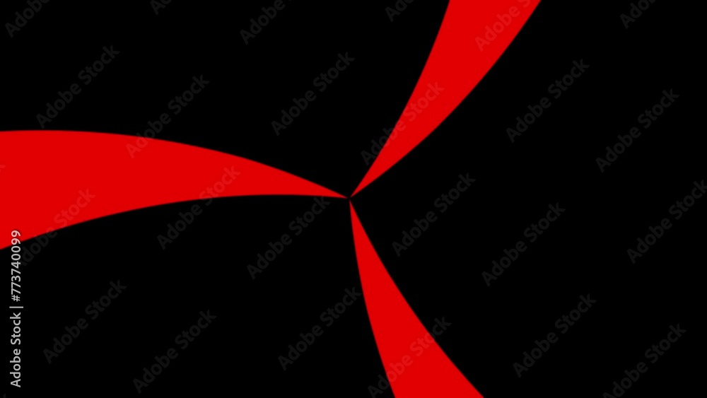 Poster abstract animated background of spinning red stripes spinning in seamless loop on black background. 
