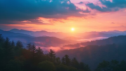 Obraz premium a beautiful sunrise in the smoky mountains, AI Generative