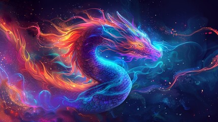 Illustrate a captivating vector scene with a colorful dragon