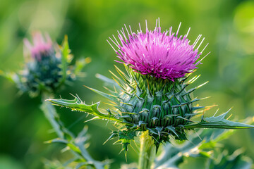 Close up of purple thistle in bloom - Powered by Adobe