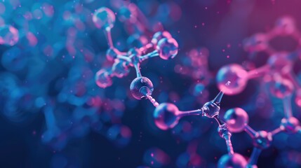 Molecular structure 3D illustration on blue background.