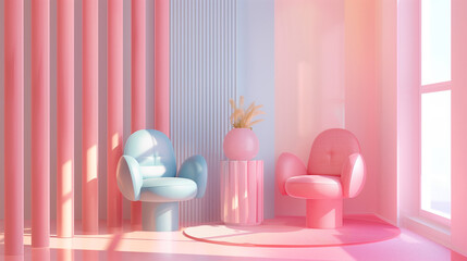 3d room pastel colors interior