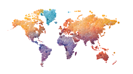 Light grunge watercolor world map isolated on white and transparent background