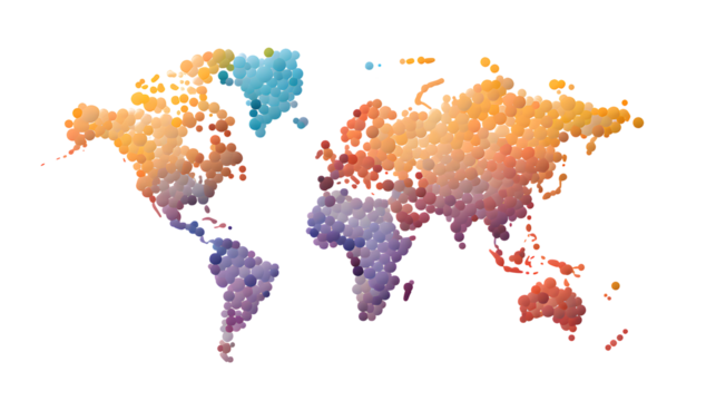 Light grunge watercolor world map isolated on white and transparent background