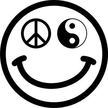 smiley with peace and karma sign in the eyes