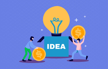 Crowdfunding innovations flat vector illustration. Flat design concept of innovative solutions, improvements. 