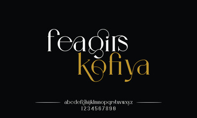 Feagirs Kofiya is Elegant Font Uppercase Lowercase and Number. Classic Lettering Minimal Fashion Designs. Typography modern serif fonts regular decorative vintage concept. vector illustration