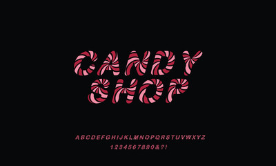 Candy Shop is Festive font 3d bold style cute color for summer party poster, t shirt, flier, decoration, card, sale banner, printing on fabric, industrial. Cool typeface. Trendy alphabet, shop