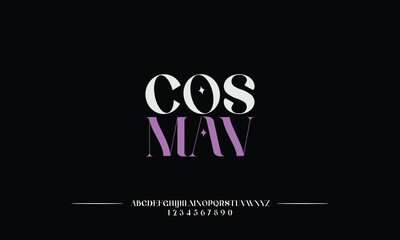 Cos Mav is Elegant awesome alphabet letters font and number. unique serif font. Classic Lettering Minimal Fashion Designs. Typography fonts regular uppercase and lowercase. vector illustration