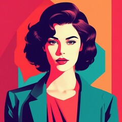 portrait of a beautiful woman retro poster in 80s style. minimalistic flat style.