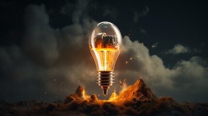 a light bulb transformed into a rocket - obrazy, fototapety, plakaty