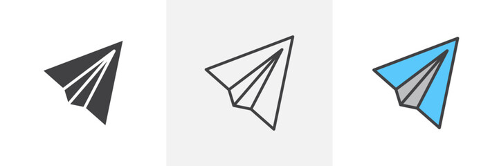Fototapeta premium Origami Plane and Lightweight Craft Icon Set. Paper Aeroplane Messaging Symbols.