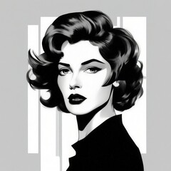 portrait of a beautiful woman retro poster in 80s style. minimalistic flat style. monochrome