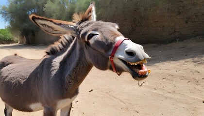 a donkey with its mouth open chewing cud upscaled 16 - obrazy, fototapety, plakaty