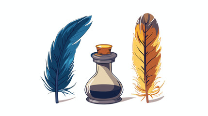Feather and inkwell old retro vintage icon stock vect - obrazy, fototapety, plakaty