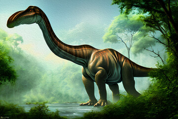 Brachiosaurus Dinosaur, Oil Painting