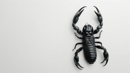 Black scorpion on a white background. Dangerous insect. Sting with poison.