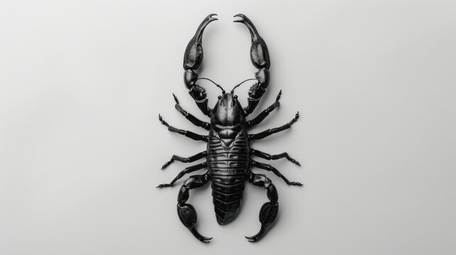 Black scorpion on a white background. Dangerous insect. Sting with poison.