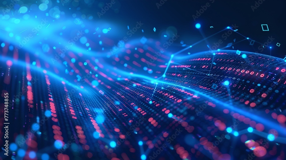 Aufkleber dynamic abstract technology background with glowing neon waves. futuristic cyber data stream visuali