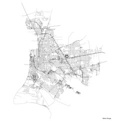 Baton Rouge city map with roads and streets, United States. Vector outline illustration.