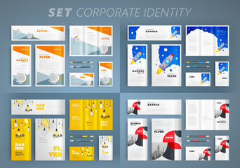 Set Corporate Identity template cover flyer, tri-fold, banner, roll up banner, business card