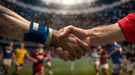 the sportsmanship of a handshake between opposing players at the end of a hard fought match