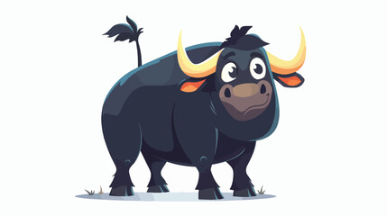 Fun black bull Flat vector isolated on white background