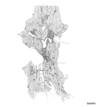 Seattle city map with roads and streets, United States. Vector outline illustration.