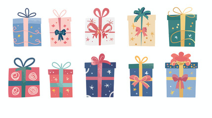 Gift boxes design Flat vector isolated on white background