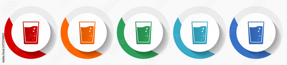 Poster glass of water vector icon set, flat icons for logo design, webdesign and mobile applications, color