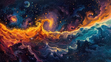 A painting of a colorful galaxy with a spiral shape