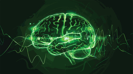 Green Neon Brain with Pulse Graphic Design Element 