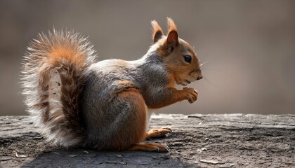 A Squirrel With Its Tail Curled Over Its Back - obrazy, fototapety, plakaty