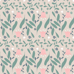 gentle seamless pattern of flowers and leaves vector illustration