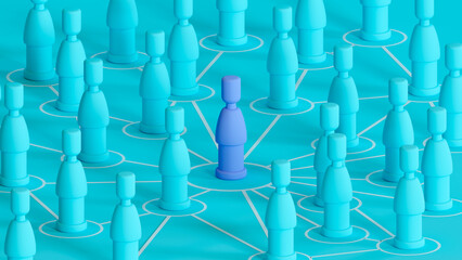 Networking business concept. 3d illustration peg dolls is connected to others. Abstract social network connection